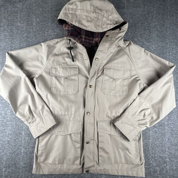 Eddie Bauer Other - Eddie Bauer Jacket Mens Sz M Beige Hooded Parka Wool Lined Chore Coat Full Zip